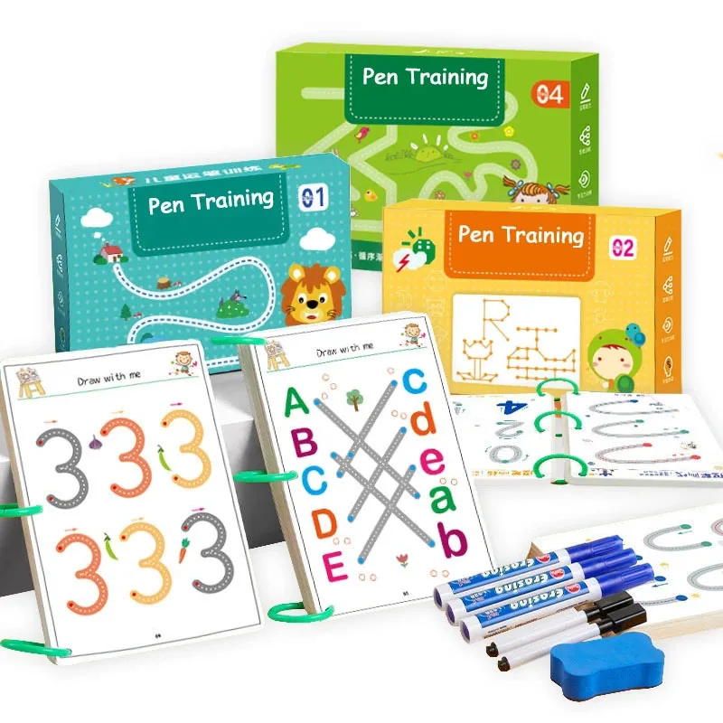 Montessori Desenho Brinquedo Mágico Rastreamento Workbook Caligrafia Reutilizável Copybook Prática Desenho Livro Criança Aprendizagem Crianças