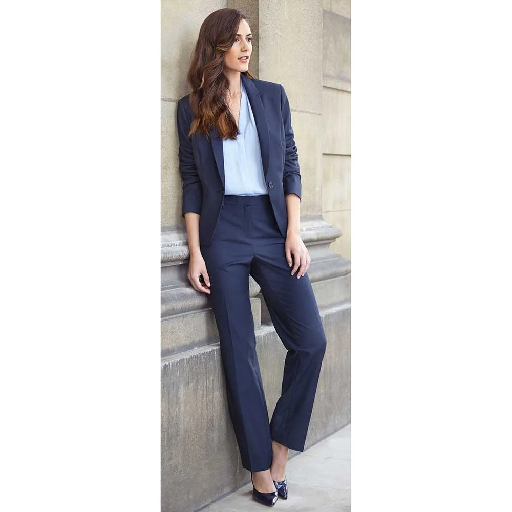 Elegant Navy Blue Women's Suits Notch Lapel 2 Piece Jacket Pants Female Clothing Slim Fit Smart Formal Office Lady Blazers Sets