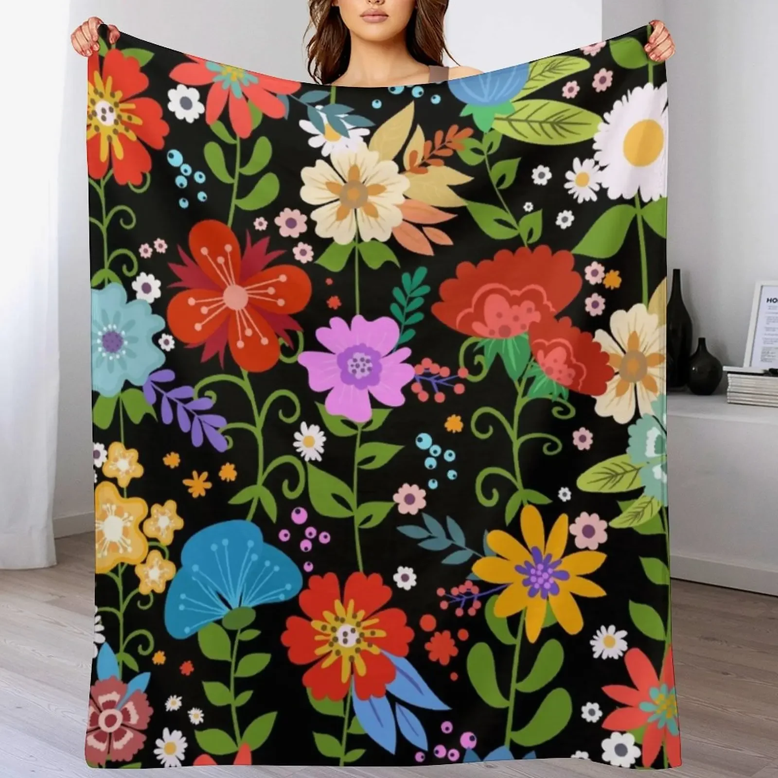 

Mexican Floral Folk Art Throw Blanket Blankets For Sofas Luxury St funny gift Soft Plush Plaid Blankets