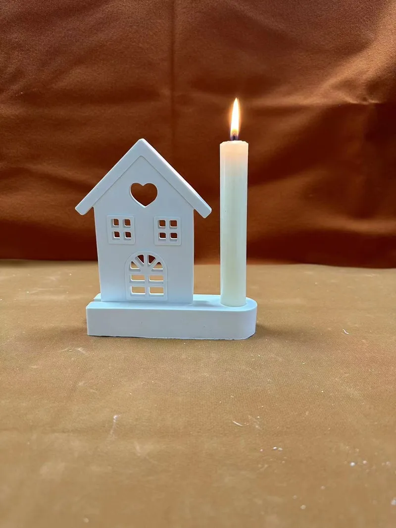 Castle Love House Candle Holder Silicone Mold DIY Cement Gypsum Clay Pouring Hollow Rabbit Resin Ornaments Mold Home Decoration