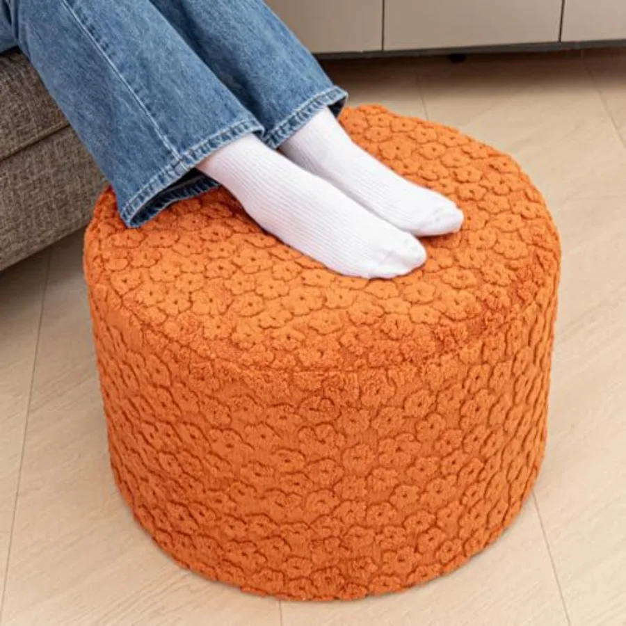 

Pouf Ottoman Feet Rest Plush Round Foam Stool for Living Room, Velvet Fabric, Beige, Ultra-Soft All-in-One Lounging Decor