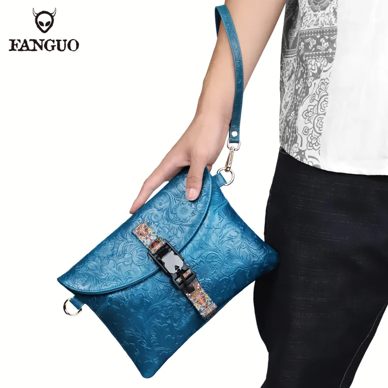 

Retro Handmade Leather Men's Shoulder Bag Top Layer Cowhide Trend Clutch Bag Casual Shoulder Messenger Bag For 8.3 Inch Ipad