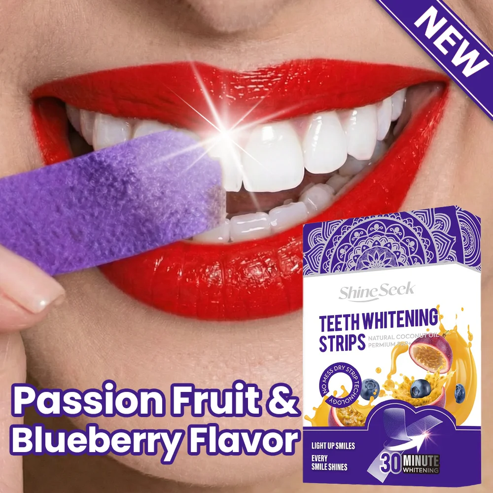 14Pcs/7Pairs Purple Papaya+Purple Teeth Strips with Passion Fruit and Blueberry Flavor, Does Not Contain Hydrogen Peroxide, Gently Whitens Teeth, No Sensitivity or Irritation