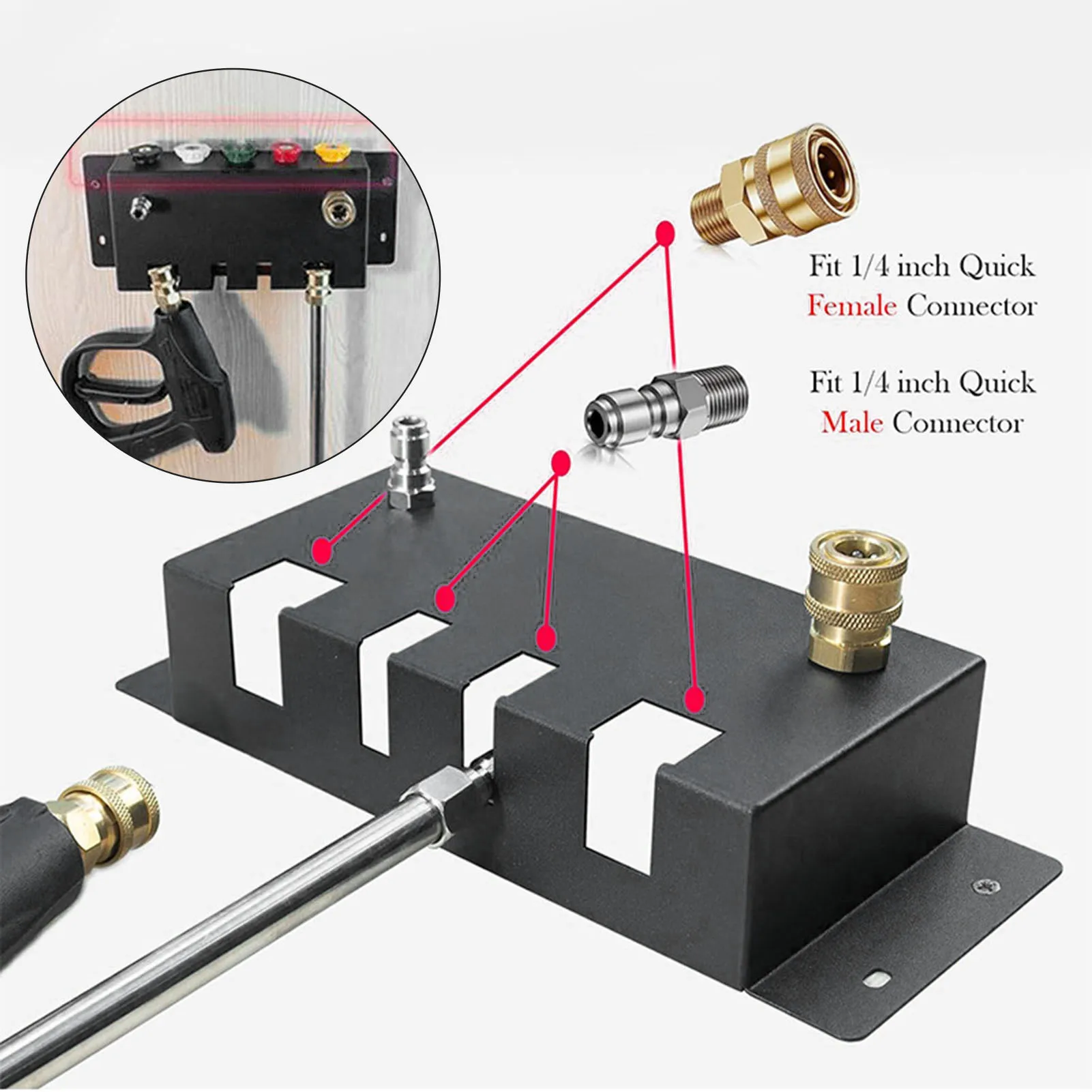 Pressure Washer Gun Snow Foam Lance Holder for Foam Cannon Nozzle Tip and Wand Extension Storage Rack fit 1/4" Quick Connector