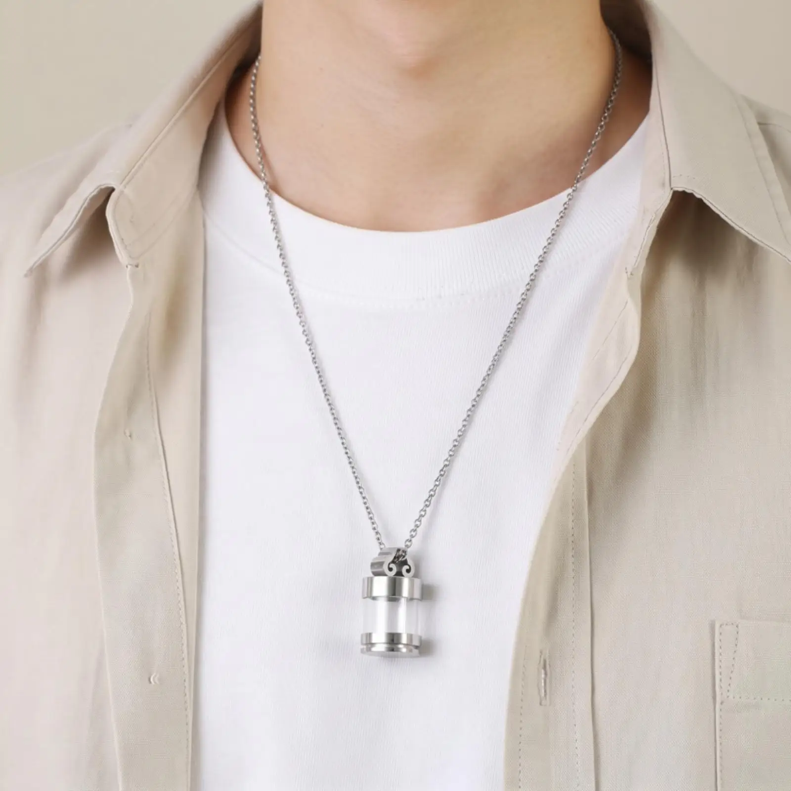 Cremation Urn Pendant Necklace Stainless Steel Glass Locket Memorial Jewelry for Ashes Keepsake Cylinder Charm for Women