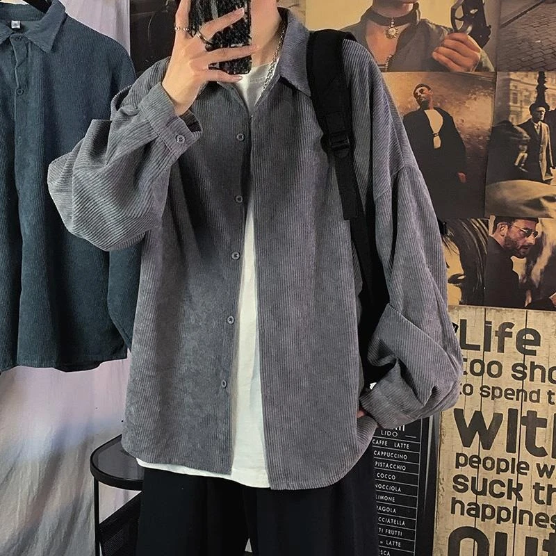 

Korean Ins Style Corduroy Shirt Men's Loose Fit Casual Coat Youthful Design