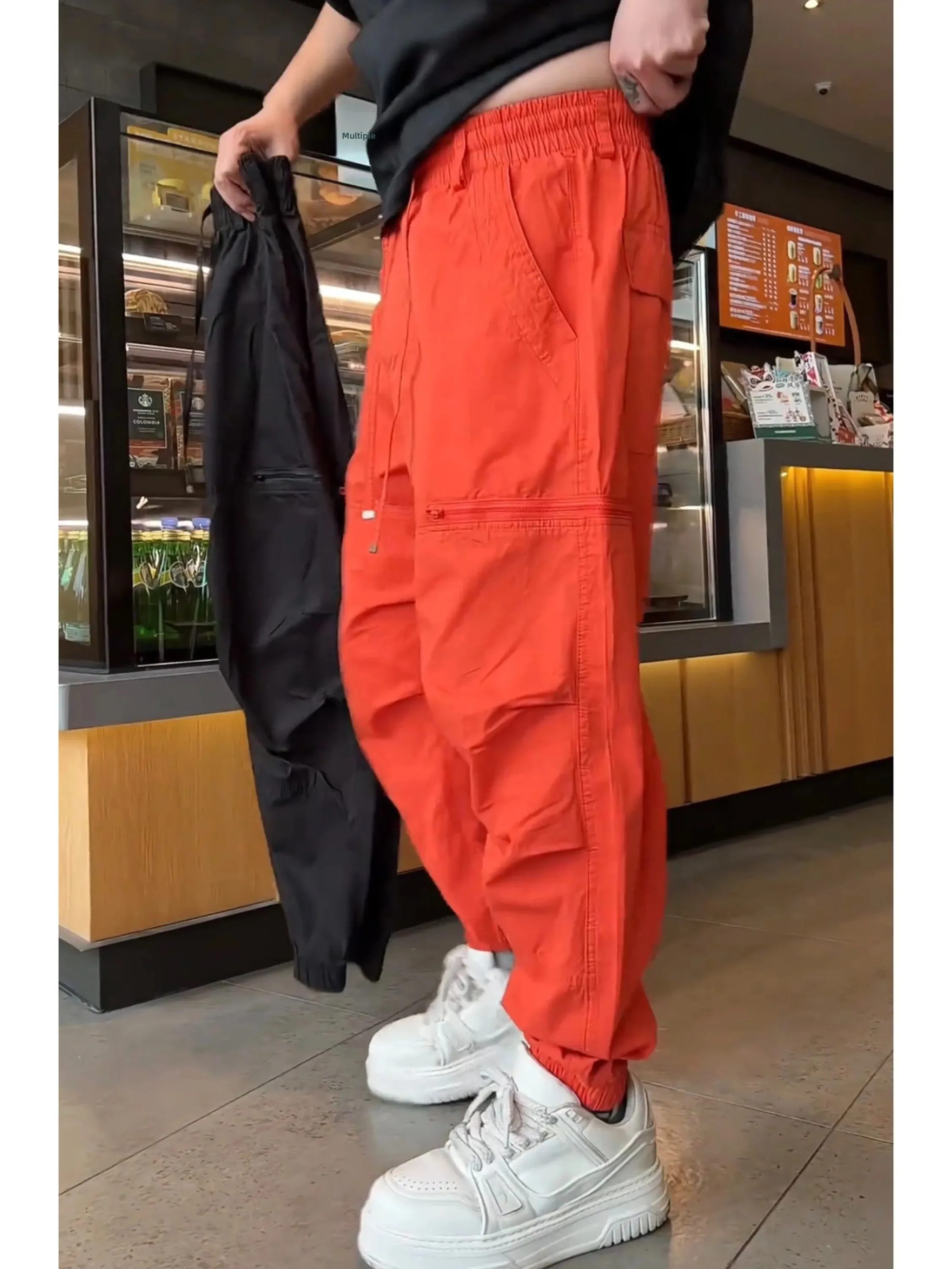 Men's Summer Casual Loose Fit Pants Zipper Pocket Quick Dry Trousers Fashionable Workwear Loose Leggings Polyester Fiber