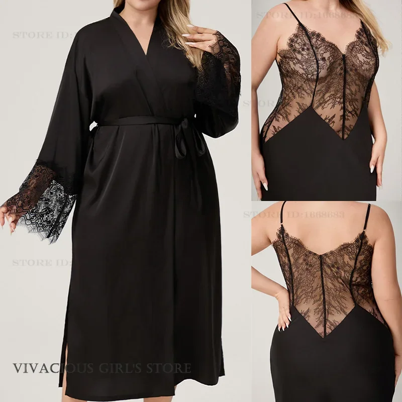 

Сексуальное перспективное кружевное белье, ночная рубашка, черный халат, костюм, женская длинная одежда для сна, сексуальный домашний халат, халат, кимоно