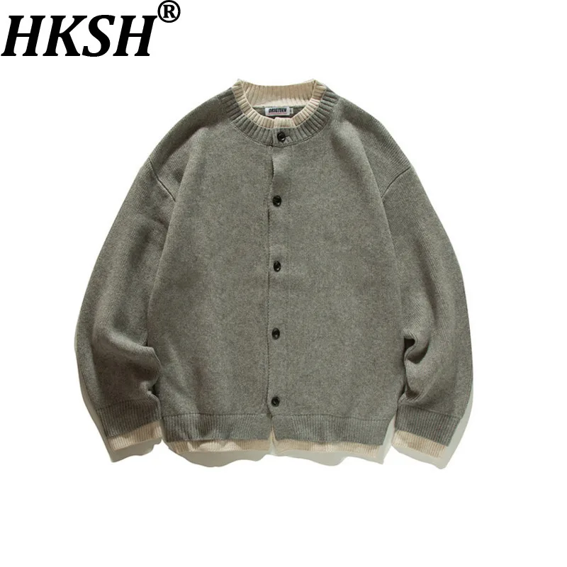 HKSH Spring Autumn Winter New Men Tide Chic Dark Punk Fake Two Pieces Sweater Button-Down Vibe Casual Cardigan Y2K Niche HK28643