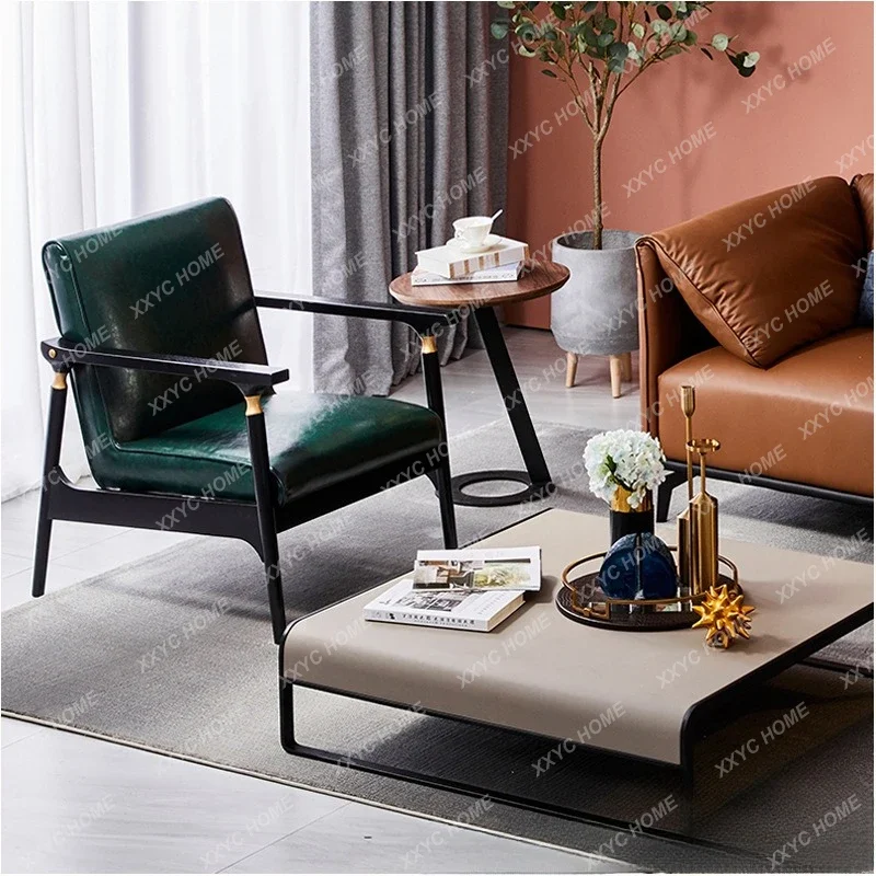Jsingle leather sofa solid wood retro light luxury armrest tiger chair