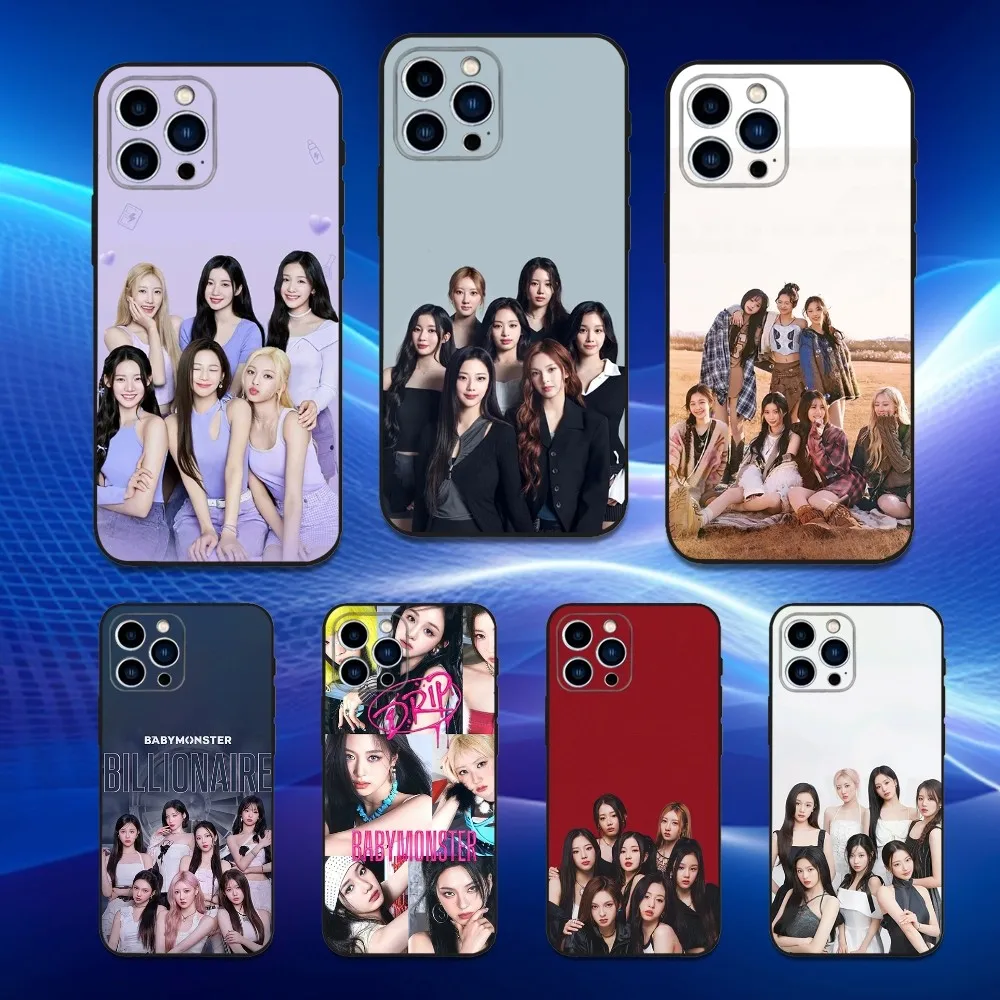 

B-Baby M-Monster K-Kpop Phone Case For iPhone 16,15,14,13,12,11 Plus,Pro Max,XS,X,XR,SE,Mini,8,7,Soft Silicone Black Cover