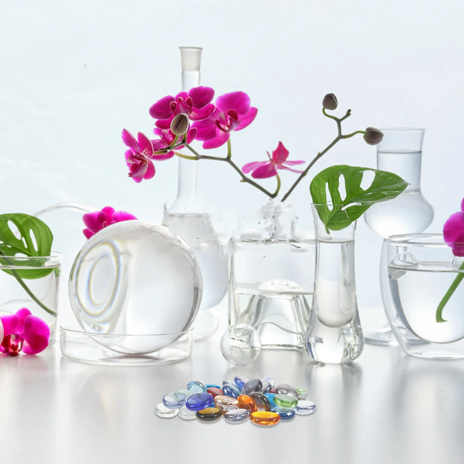 

1 Bag Decorative Glass Beads Flat Smooth Colorful Stone Craft For Aquarium Vase Flowerpot Diy Landscape Ornament Bead Rocks