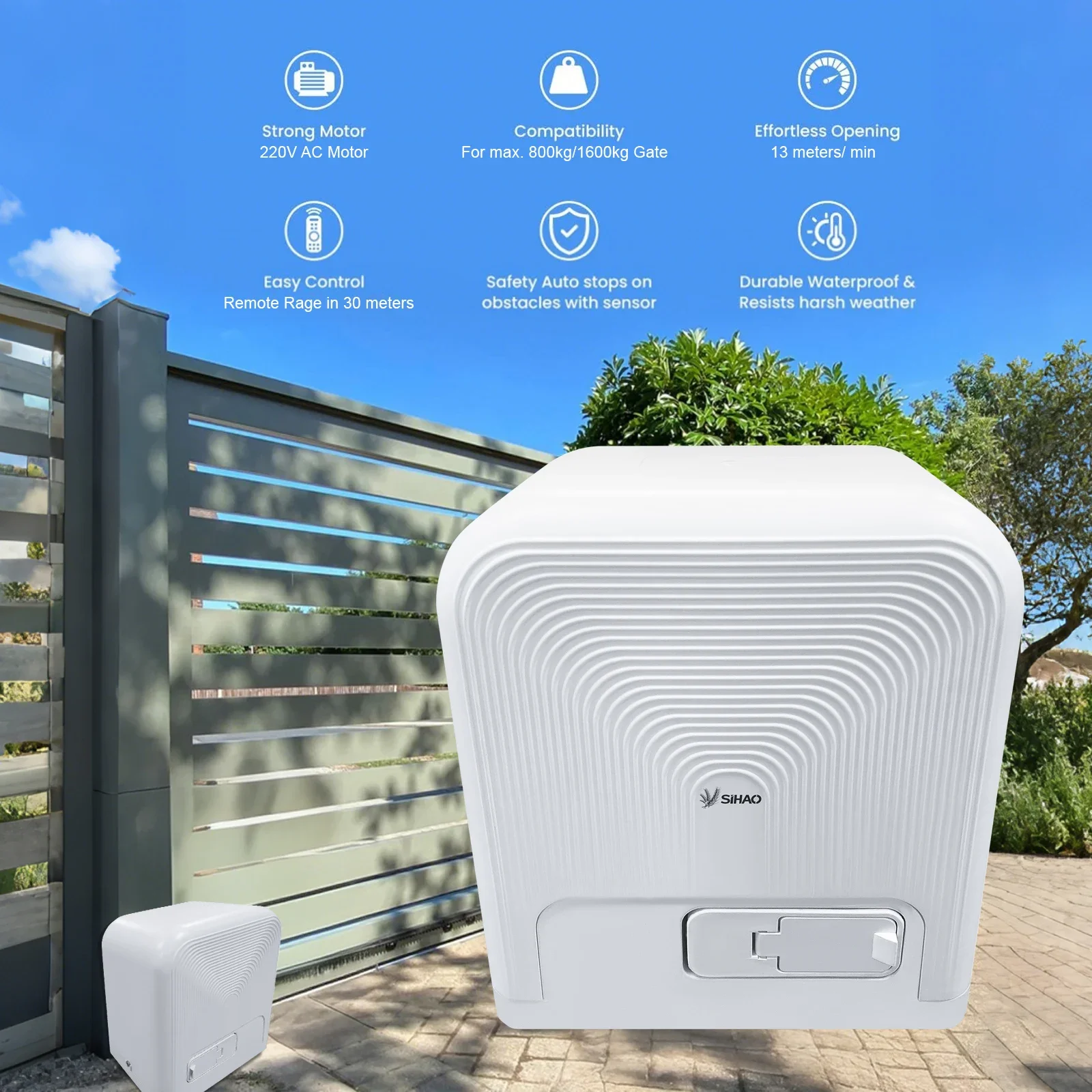 

800kg/1600kg Automatic Gate Opener Electric Sliding Gate Opener with Remote Control & APP Gear Rack Rail KIT Hardware Security System Sliding Door Motor