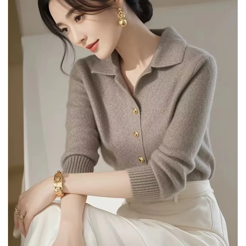 

Офисный женский элегантный модный удобный вязаный кардиган, весенний новый повседневный свободный свитер для поездок на работу, шикарный трикотаж на пуговицах