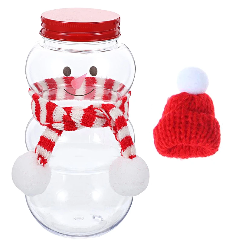 500ml Creative Christmas Snowman Cold Drink Juice Cup Isposable Thick Pet Plastic Bottle With Lids Candy Biscuits Sealed Jar