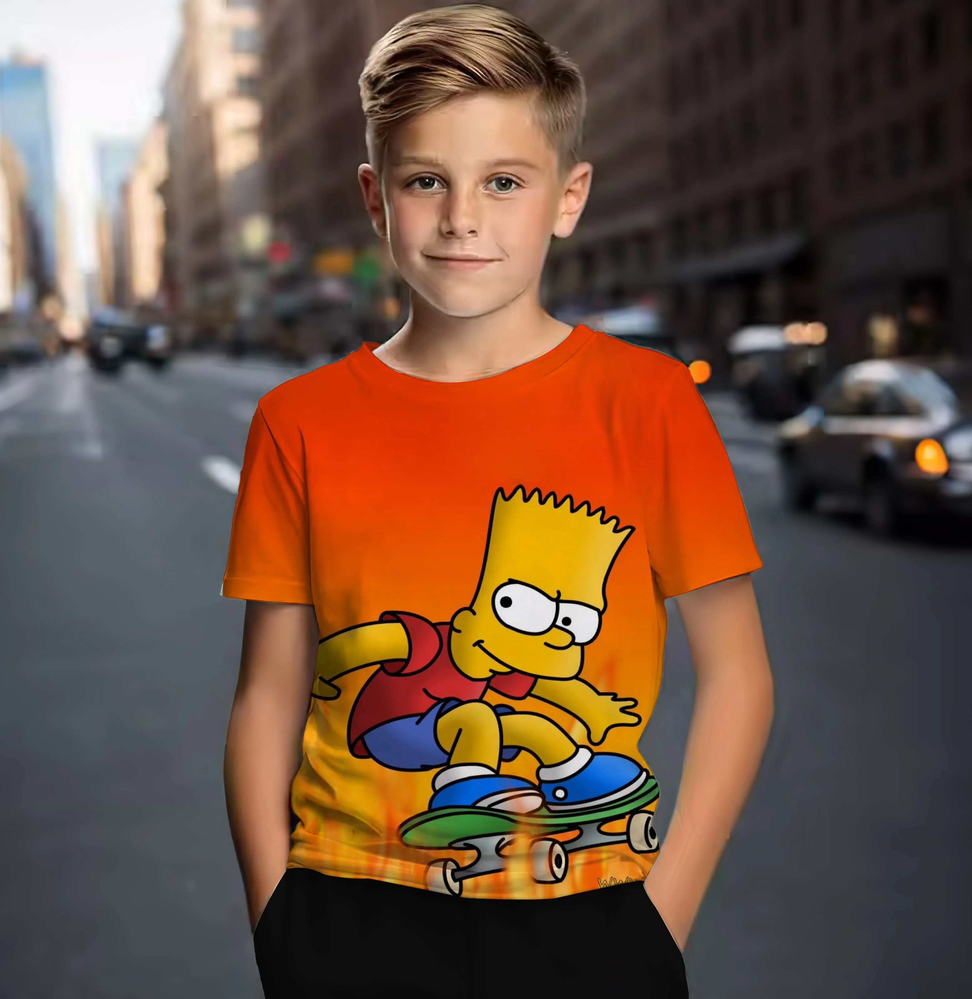 

Disney 2024 Summer New Simpsons T-shirt Boys Girls Cartoon Print Outdoor Casual Lightweight Fashion Round Neck Short Sleeve Top