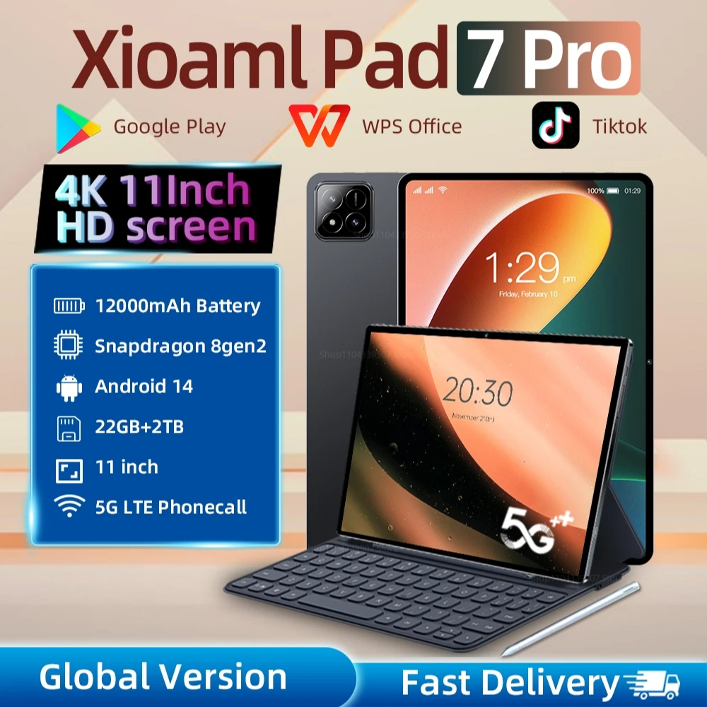 

Global Version Original Pad 7 Pro Tablet 11inch HD 4K Snapdragon 8gen2 Android 14 22GB+2TB 5G Dual SIM Bluetooth WiFi GPS Mi Tab