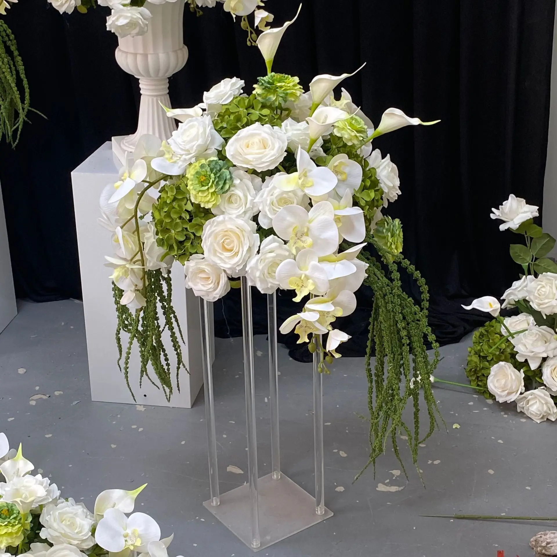 Künstliche Orchideen-Rosen-Kallien-Tischdekoration Weiß-Grünes Blumen-Centerpiece Hochzeits-Bankett-Tischdekoration 30/40/70/80CM – Detail 3