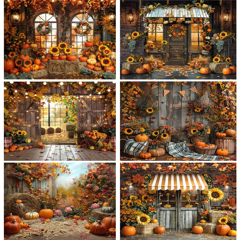 

Autumnal Pumpkins Farm Photography Backdrops Props Halloween Fall Field Maple Leaf Scarecrow Fence Photo Studio Background FM-04