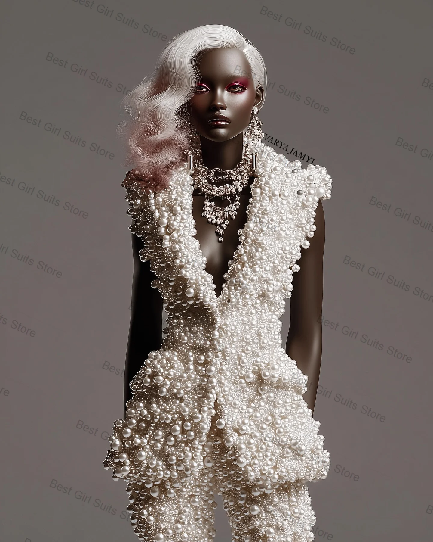 White Pearls Women Suit Set 2 Pcs Vest+Short Pants Trousers Formal Office Lady Jacket Sleeveless Customized Wedding Prom Coat