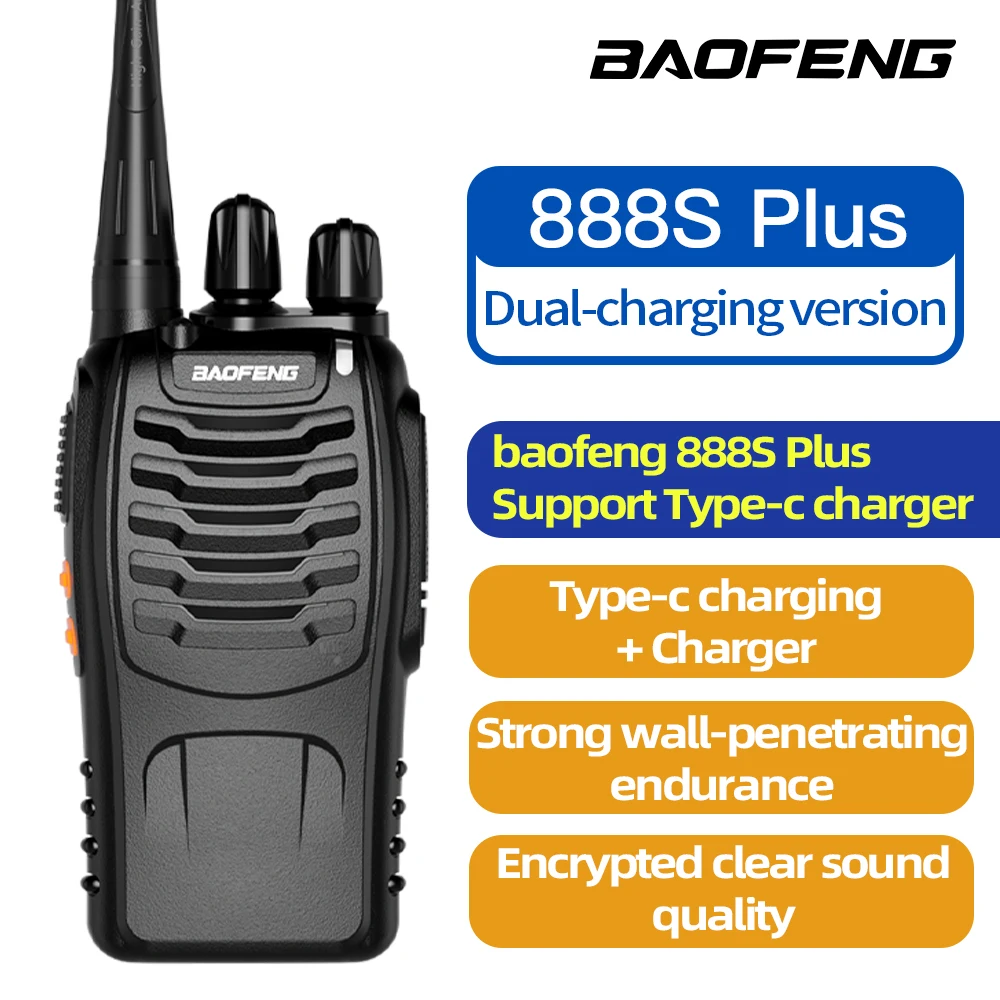 2PCS Baofeng 888S Plus Professional Handheld Two-Way Walkie Talkie  Frequency Ran 1-3KM Ran 5W Power Output 1500MAh Battery Car