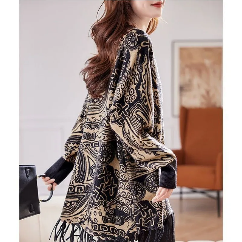 المألوف جولة الرقبة الجاكار مهدب الصودا أسفل قميص 2025 الخريف الخفافيش الأكمام عارضة فضفاض كسول تنوعا الملابس النسائية #3