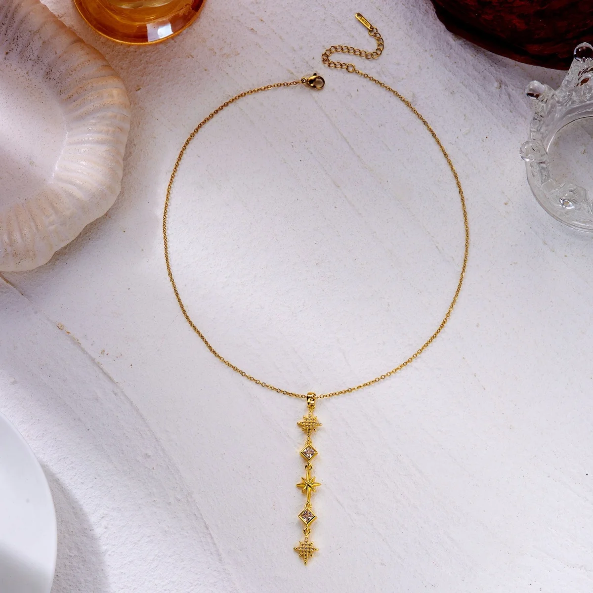 Glänzende Zirkon-Halskette mit geometrischen Verbindungsstücken und Quasten aus Edelstahl für Damen und Herren, Herz, Auge, Wassertropfen, Sonne, Mond, Stern, Choker-Schmuck – Detail 39