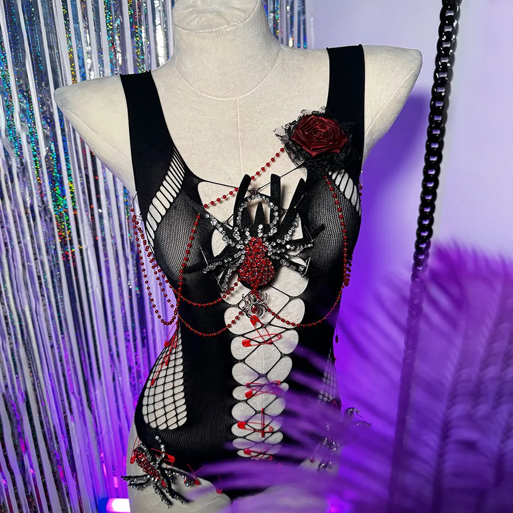 

Punk Rock Gothic Tank Harajuku Fashion Revival Goth Y2K TOPS Grunge Rose Pin E-Girls Emo Spiders Club Wear Glitch Core Eco