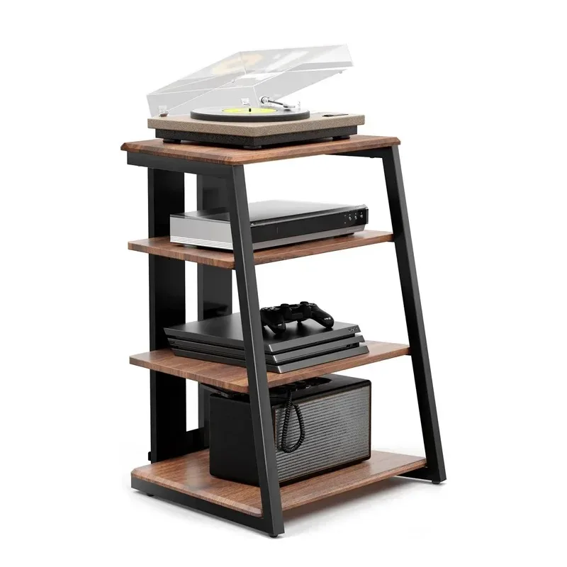 

Living Room Kitchen Warehouse Wooden Solid Structure 4 Shelves HiFi Cabinet Wood Steel CD player Stand