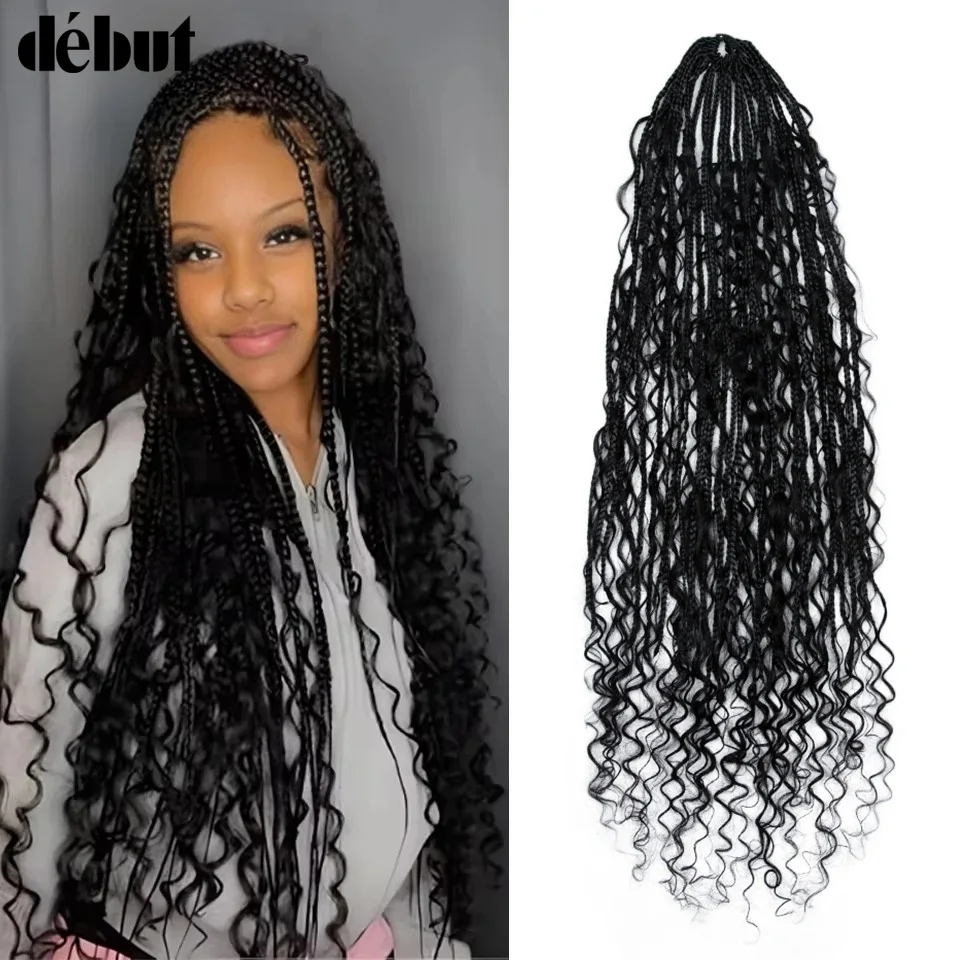 

Новые крючковые плетеные косы в стиле бохо с кудрями из натуральных волос, предварительно связанные косы с кудрявыми концами из натуральных волос, 18 дюймов