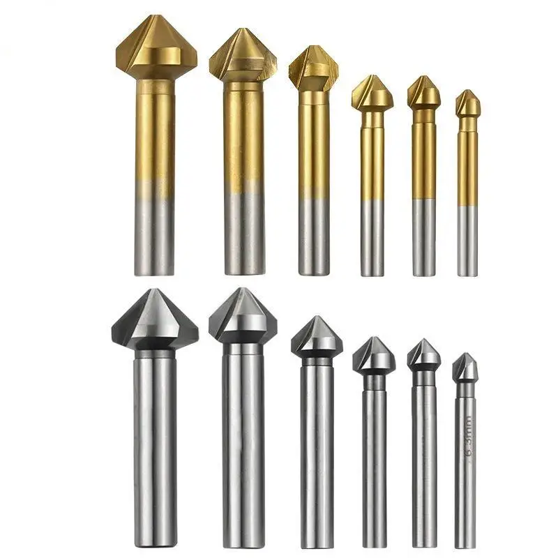 Chamfering End Mill Cutter 3 Flute Round Shank 90 Degree HSS Countersink Deburring Tapered Drill Bit