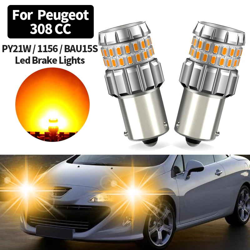 2PCS 1156 PY21W BAU15S Orange Canbus No Hyper Flash For Peugeot 308 CC 2009-2014 LED Turn Signal Lights Amber Car Bulbs No Error