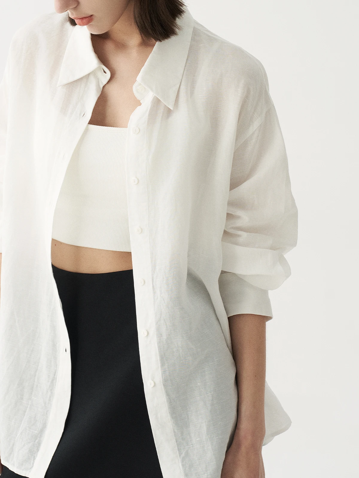 

Shallow Streams Linen Shirt Women's Loose Thin Sun Protection Long Sleeve Collar Air Conditioning Top Summer White