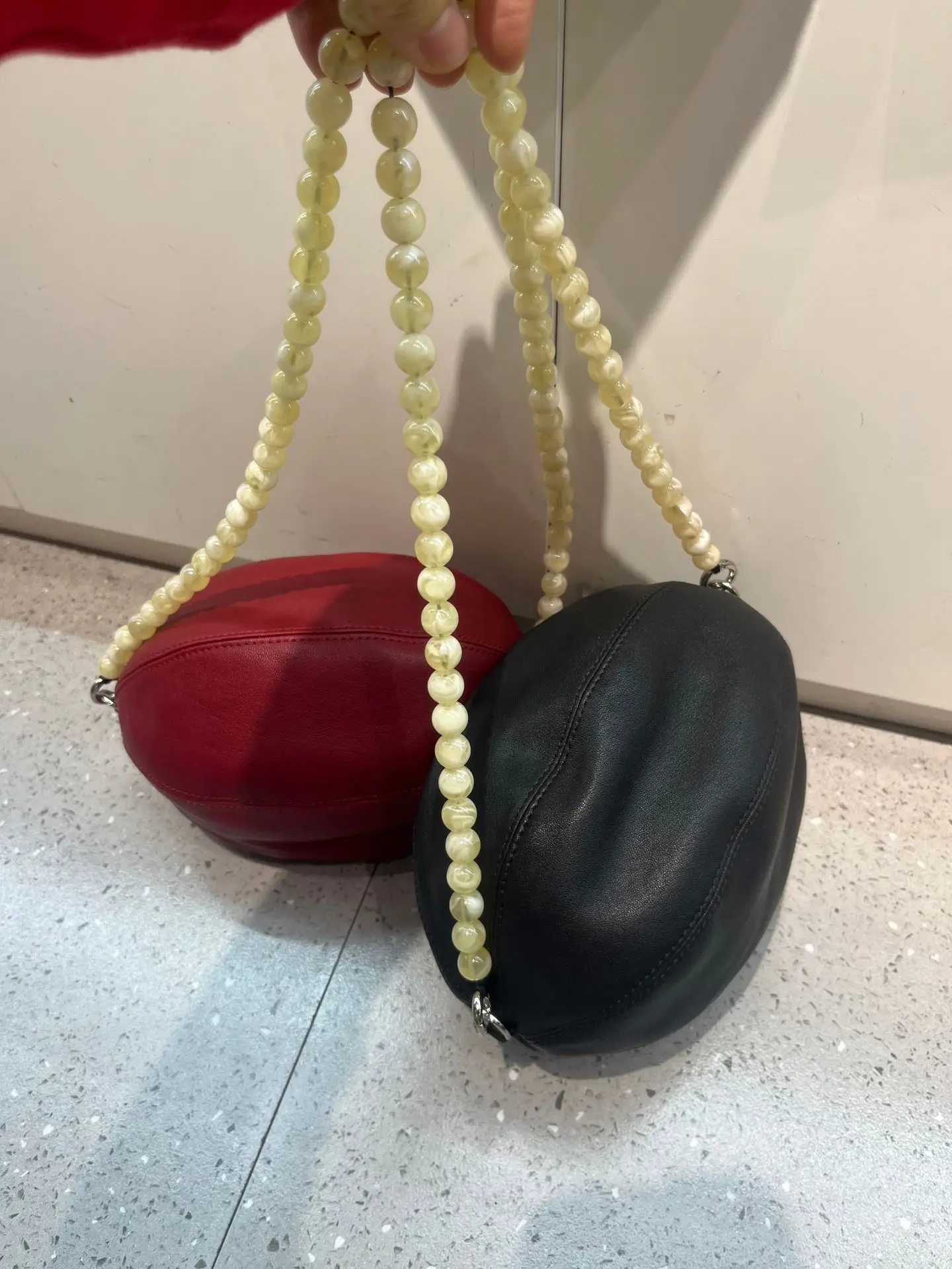 

FIRMRANCH High Quality Soft Sheep Leather Lovely Balloon Bag Beaded Chain Design Women's Single Shoulder Crossbody Purse Trend