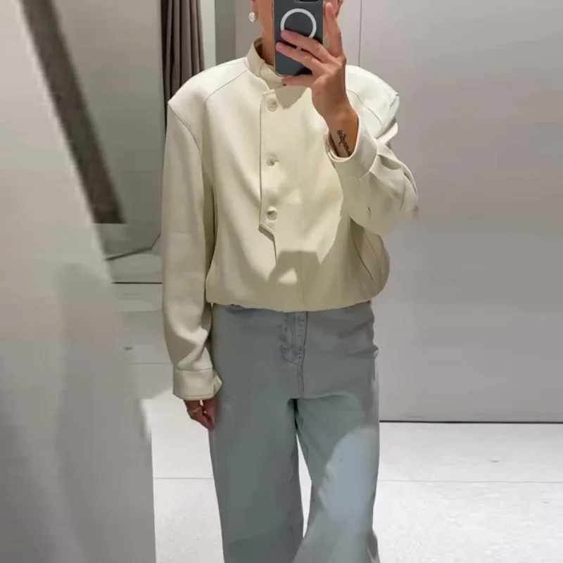

Stylish Casual Chic Stand Collar Jacket Loose Versatile Coat Trendy Designers Pocket Jackets 2025 Autumn Women's Streetwear