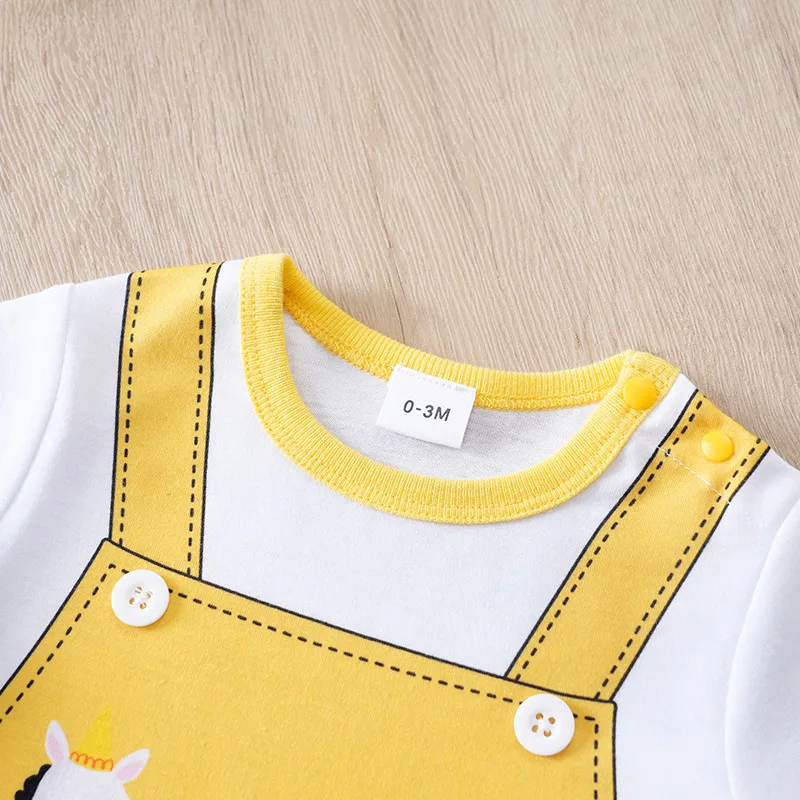 Newborn Baby Clothes yellow Animal print Jumpsuit Summer Short Sleeve Romper 0-12 months Infant Toddler Pajamas One Piece Outfit