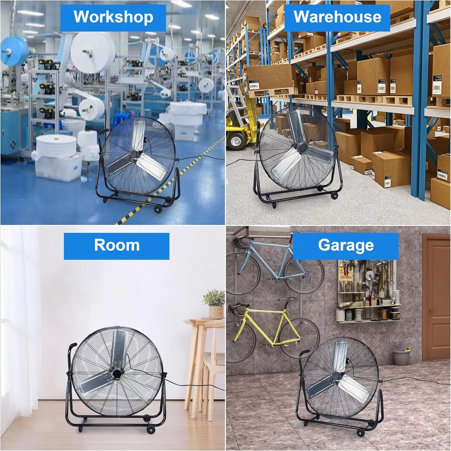 Dynamic 30-Inch Floor Fan with Roll Booster - Industrial-Grade Airflow, 360 Degree Adjustable Tilt, and Portable Design