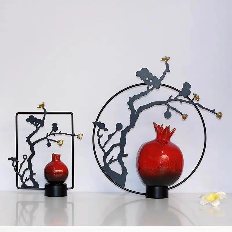 New Chinese-style red pomegranate ornament model room living room study TV cabinet Bogu frame hotel desktop soft accessories