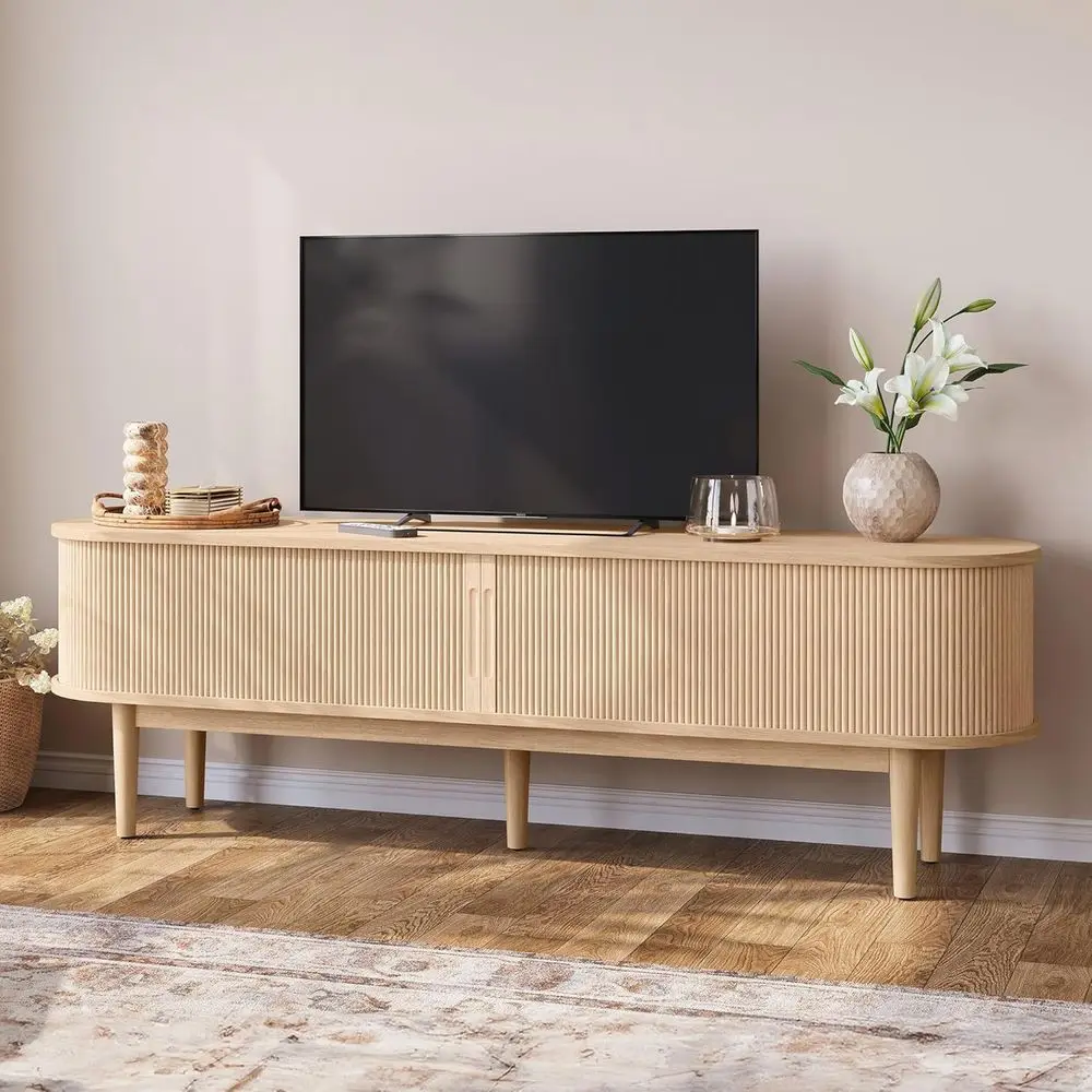70" luted TV Stand or TVs up to 80 Inch, Century ern Entertainment Center with Storage Cabinet and Sliding Do, armhouse Wood Med