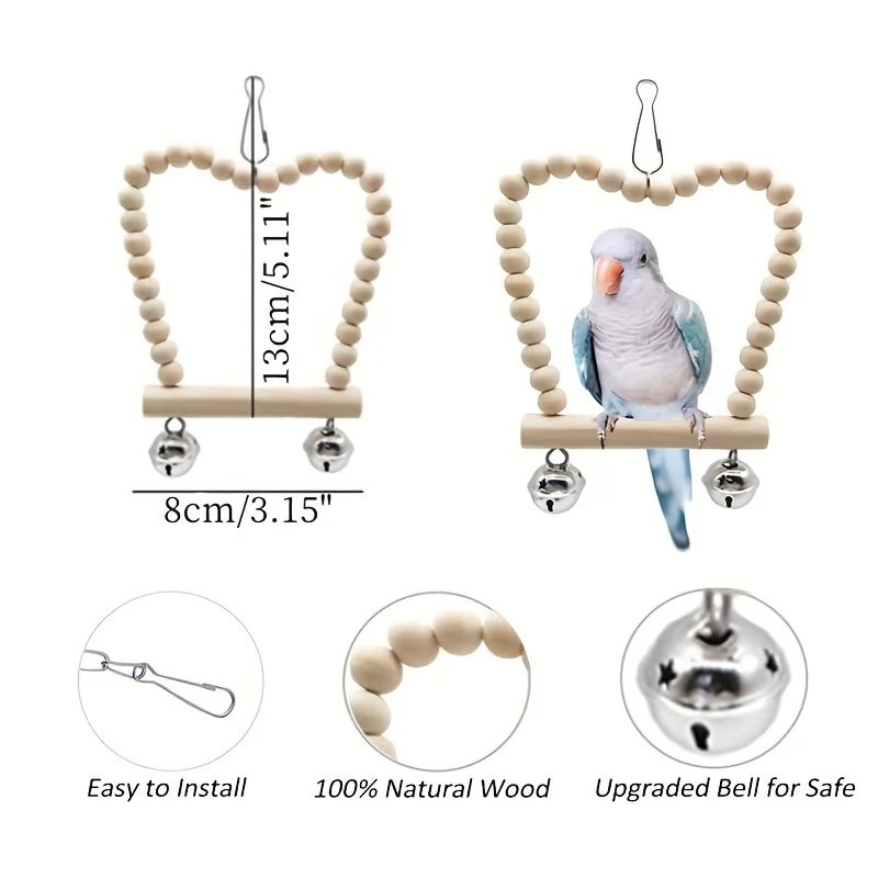 8 قطعة/المجموعة الحيوانات الأليفة الطيور سوينغ مضغ الطيور اللعب ، الخشب جرس معلق ، قفص الطيور الملحقات ، ألعاب الببغاء لون عشوائي