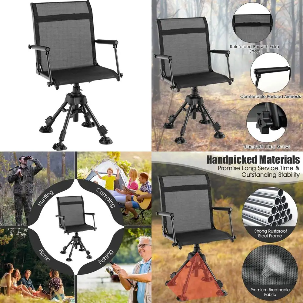 

Portable 360° Swivel Hunting Chair with Adjustable Legs, Armrests, and Foot Pads for Outdoor Adventures