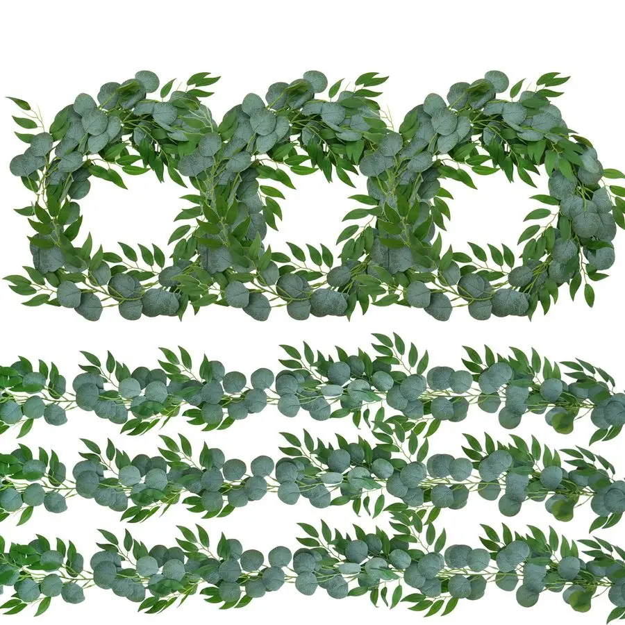 

Pack Artificial Eucalyptus Garland with Willow Leaves Each 6.5 Feet Faux Greenery Garland for Wedding Arch Mirror DIY Garlands D