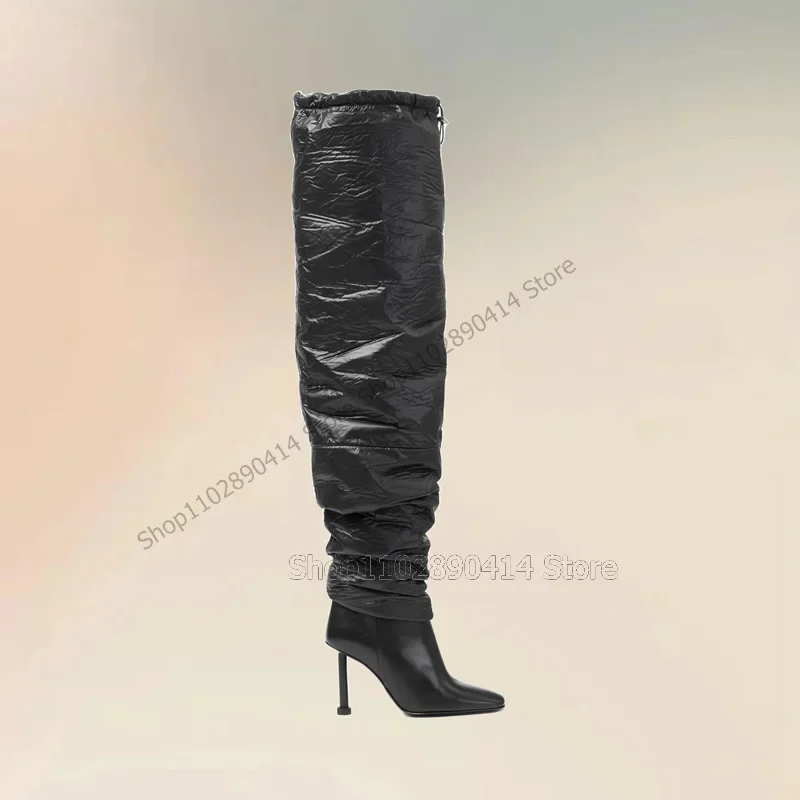 

Black Crack Pattern Pleated Design Pointed Toe Boots Elastic Band Women Shoes Thin High Heels Fashion 2023 Zapatos Para Mujere