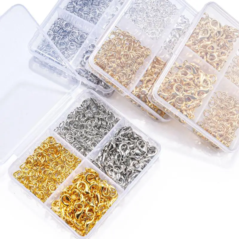 500 Stück/Box Schmuckherstellungsset, Karabinerverschlüsse & Biegeringe mit Box für DIY-Ketten, Halsketten, Armbänder, Fußkettchen, Zubehör, Verbindungsstücke – Detail 2