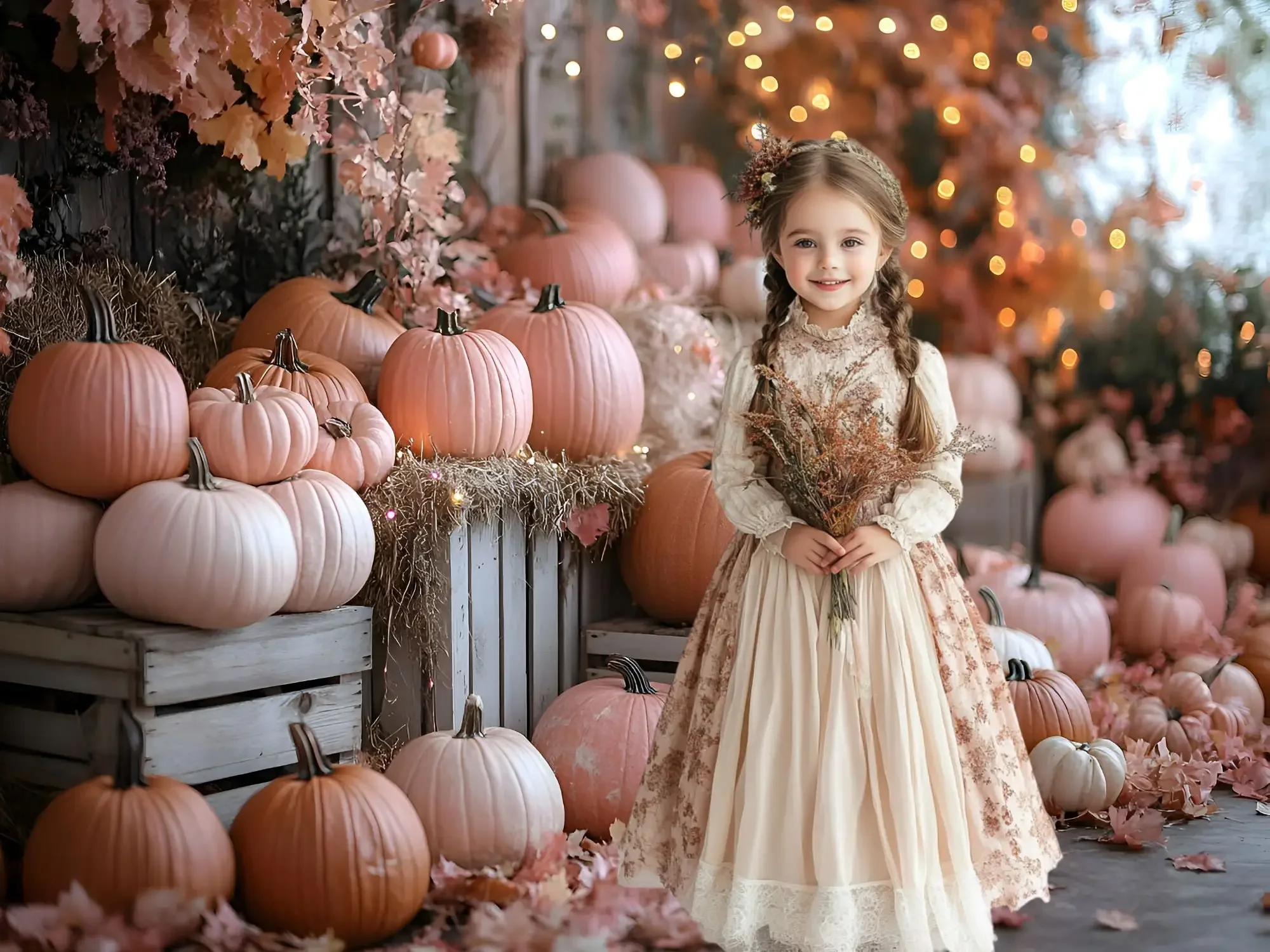 Mehofond Photography Background Autumn Fall Pink Pumpkins Boho Floral Kids Birthday Family Portrait Decor Backdrop Photo Studio