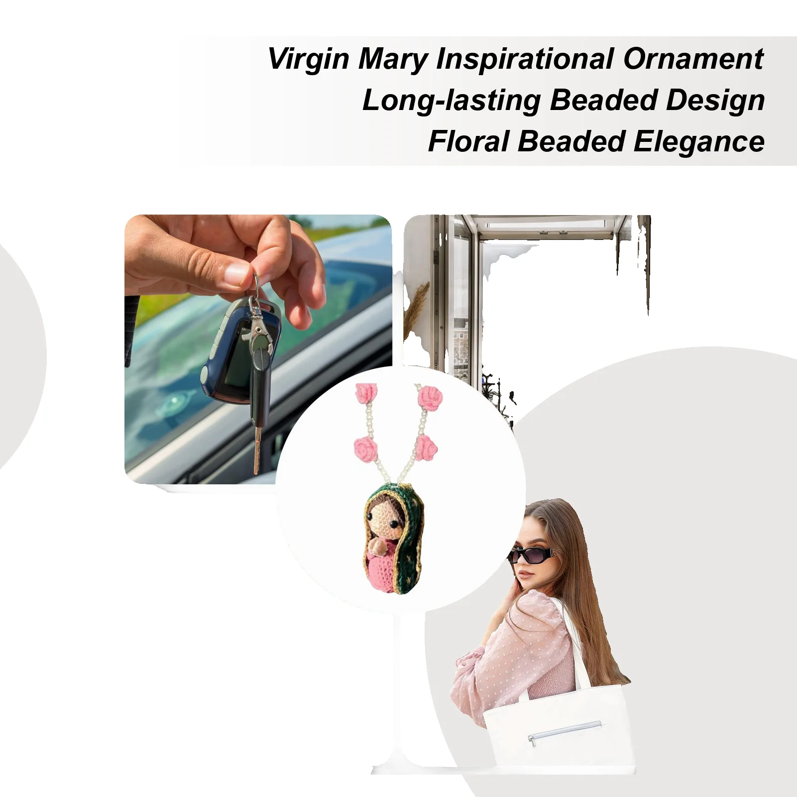 

Rear View Mirror Accessories Crochet Mary Cute Bag Charm Car Decor Rearview Mirror Charm Ornaments For Truck SUV RV Sedan