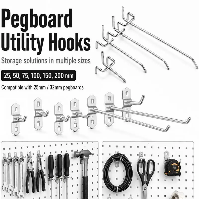 5/1 Stück Hochleistungs-Metallhaken für Lochplatten, Werkzeughaken für die Garagenlagerung, Wandorganizer-Haken für Küche, Werkstatt, DIY – Detail 1