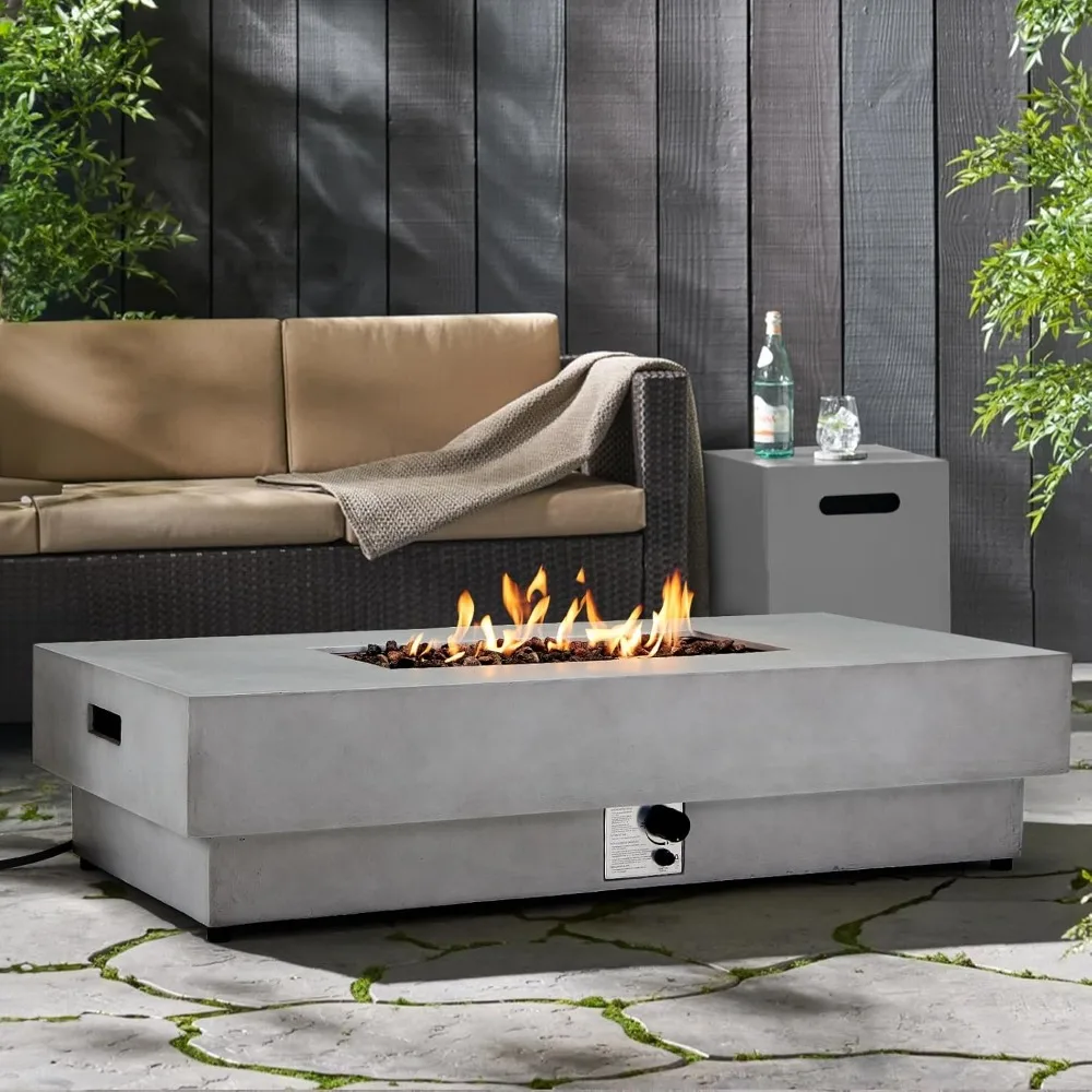 

60 Rectangular Propane Fire Pit, with Steel Lid, Propane Tank Table, Lava Rocks, Rain Cover,50,000 BTU Large Outdoor Fire Table