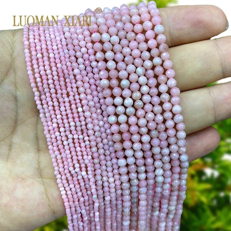 2 3 4MM kamień naturalny różowy opal fasetowany okrągły luźne koraliki dystansowe do tworzenia biżuterii DIY bransoletka Charms akcesoria 15''