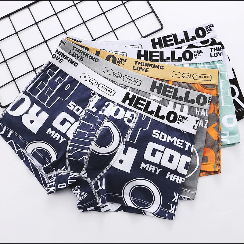 Men\'s New Underwear Boxer Shorts Teenage Printing Underwear Boxer Shorts Student Underwear Shorts Boxer Shorts Mid-Waisted